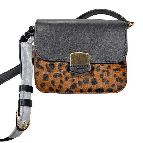 Fossil Lennox Flap Crossbody Bag Leopard Animal Haircalf Black
